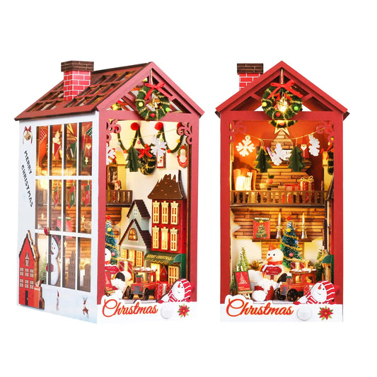 Spilay Dollhouse Miniature with FurnitureDIY Wooden Crafts Doll House Mini Handmade Christmas Kit1:24 Scale Creative Room Idea Gift for Adult Friend Lover (Christmas Book Nook Kit)